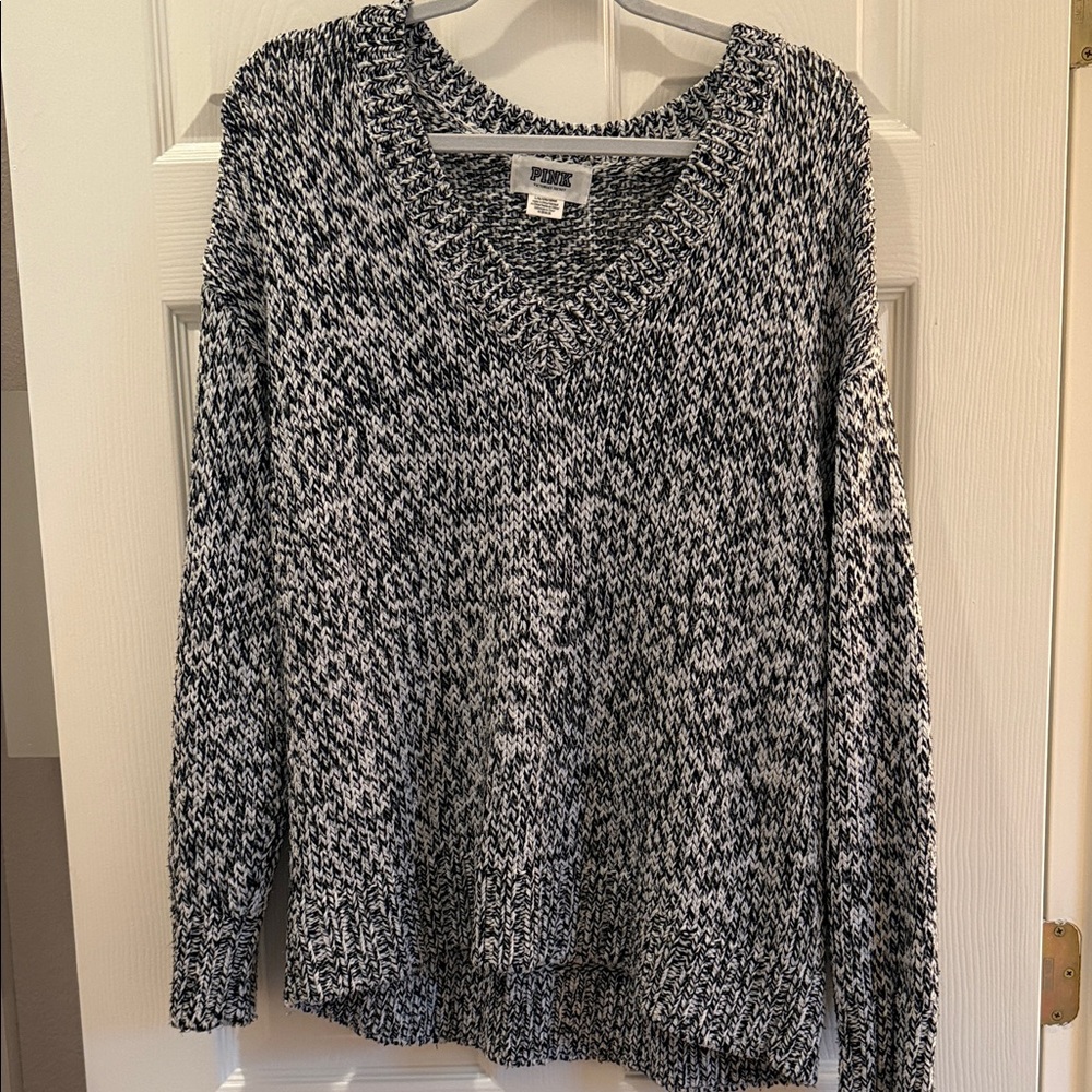 PINK Victoria's Secret Black & White Marled Knit Sweater